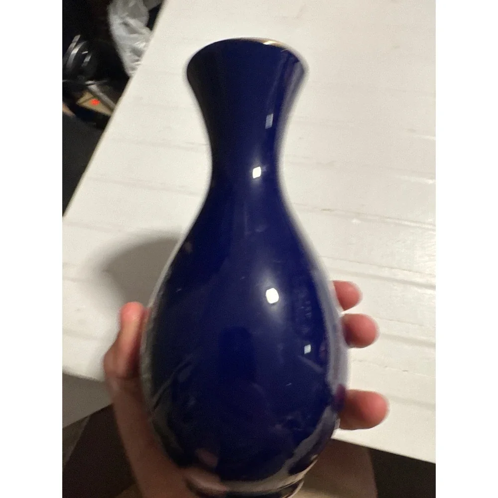 Unbranded Bud Vase Home Small Cobalt Blue  Pheasant Floral Gold Trim Japanese‎